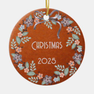 Personalized Leather Pastel Wreath Ceramic Ornament