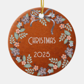 Personalized Leather Pastel Wreath Ceramic Ornament