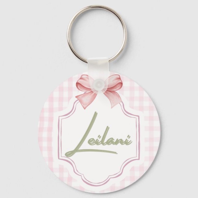 Personalized Leilani Baby Girl Nursery Gingham  Keychain (Front)