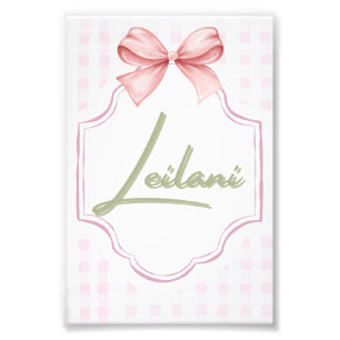 Personalized Leilani Baby Girl Nursery Gingham Photo Print