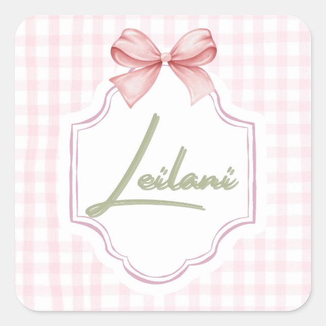 Personalized Leilani Baby Girl Nursery Gingham  Square Sticker (Front)