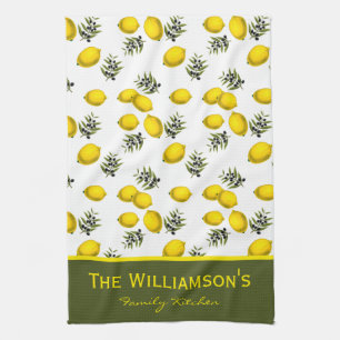 Personalized Lemon and Olive Pattern Kitchen Towel