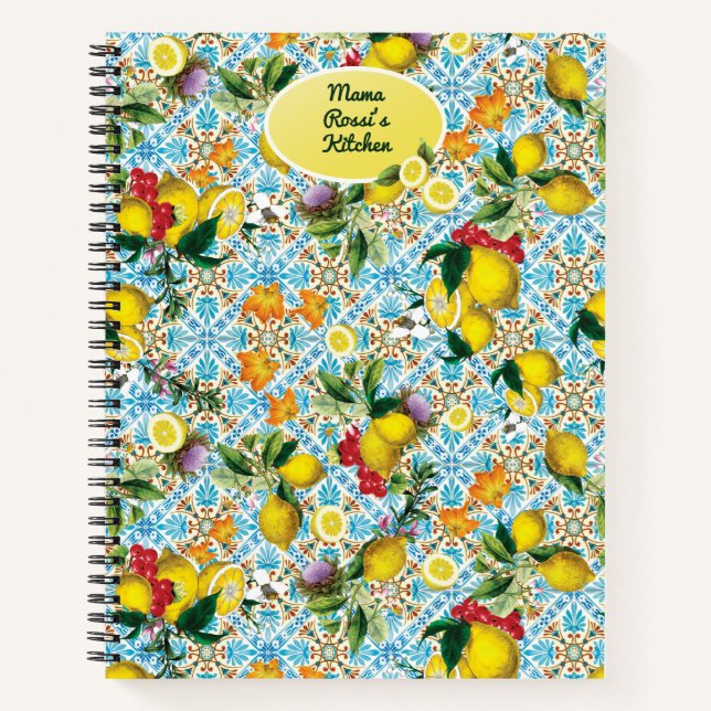Personalized Lemon Baking Recipes Monogrammed Notebook (Front)
