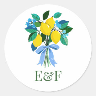 Personalized Lemon Bridal Shower Monogram Classic Round Sticker