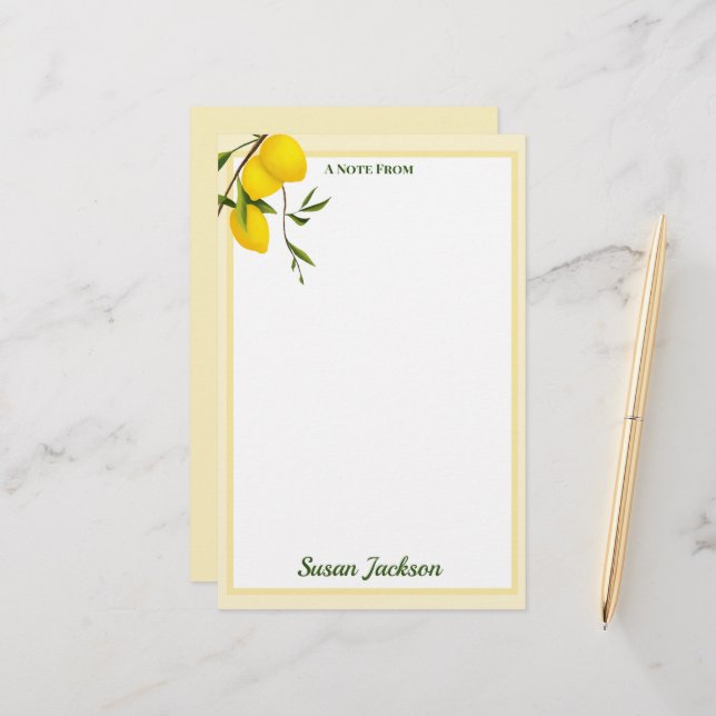 Personalized Lemon Citrus Botanical  Stationery (Front/Back In Situ)