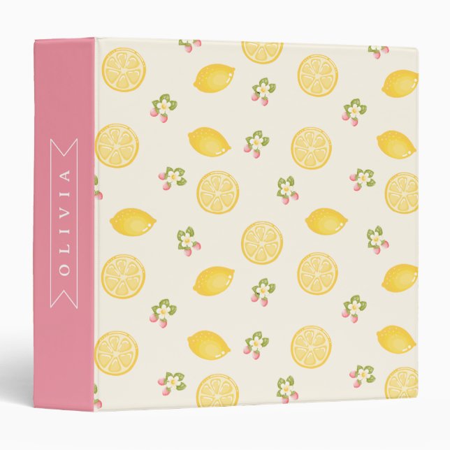 Personalized Lemon Floral Summer Custom Name Binder (Front/Spine)