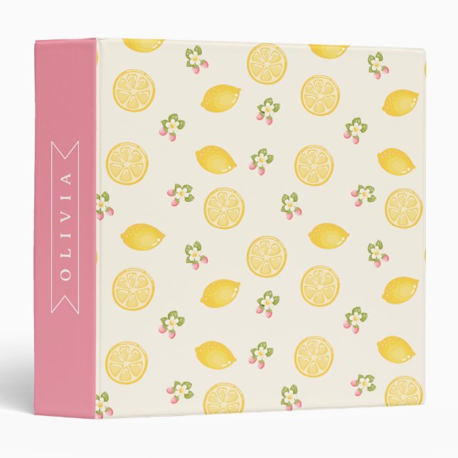 Personalized Lemon Floral Summer Custom Name Binder (Front/Spine)