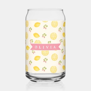 Personalized Lemon Floral Summer Custom Name Can Glass