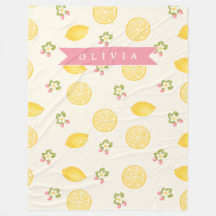 Personalized Lemon Floral Summer Custom Name Fleece Blanket