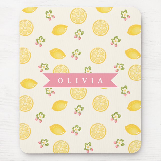 Personalized Lemon Floral Summer Custom Name Mouse Pad (Front)