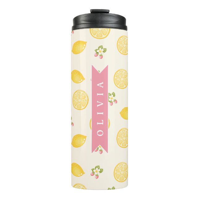 Personalized Lemon Floral Summer Custom Name Thermal Tumbler (Front)