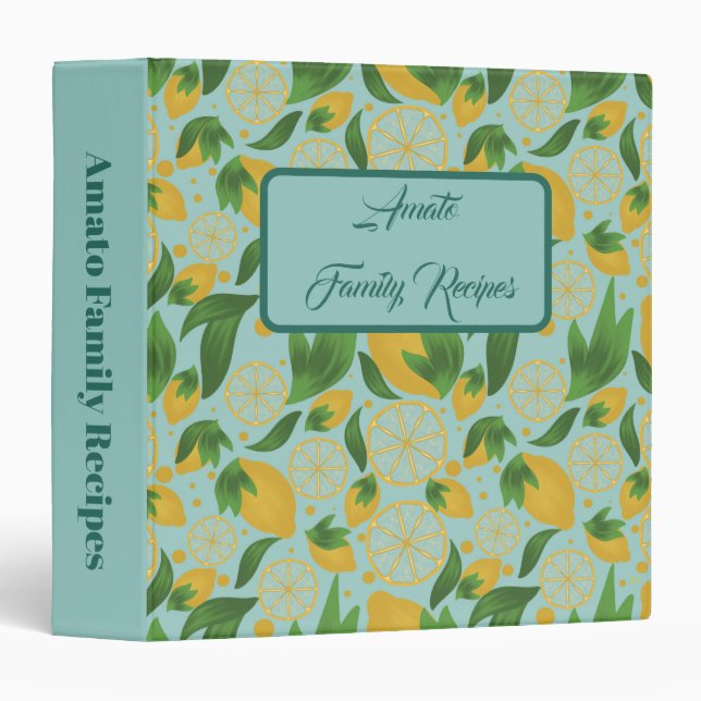 Personalized Lemon Foliage Family Recipe Binder (Front/Spine)