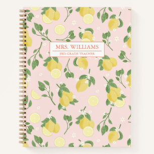 Personalized Lemon Light Pink Spiral Notebook