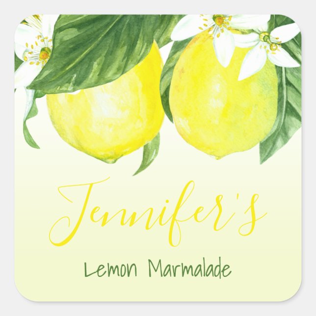 Personalized Lemon Marmalade Canning Jar Square Sticker (Front)