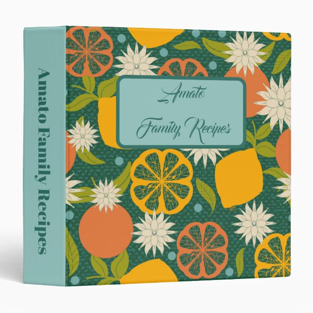 Personalized Lemon Orange Family Recipe Binder (Front/Spine)