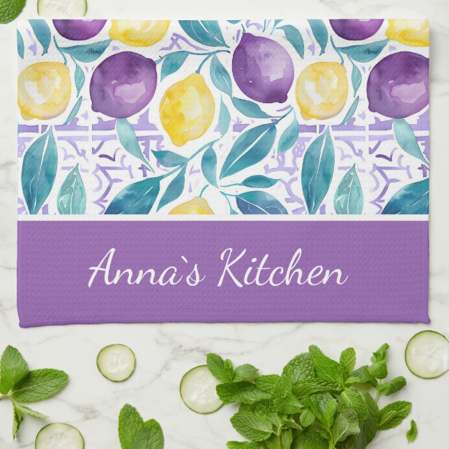 Personalized Lemon Pattern Kitchen Towel (Folded)