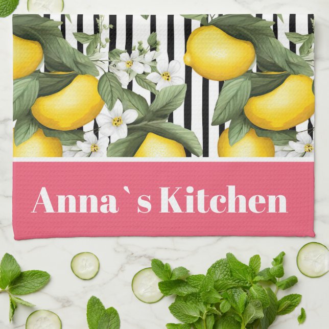 Personalized Lemon Pattern Kitchen Towel (Folded)