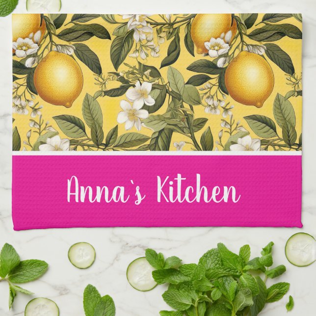 Personalized Lemon Pattern Kitchen Towel (Folded)