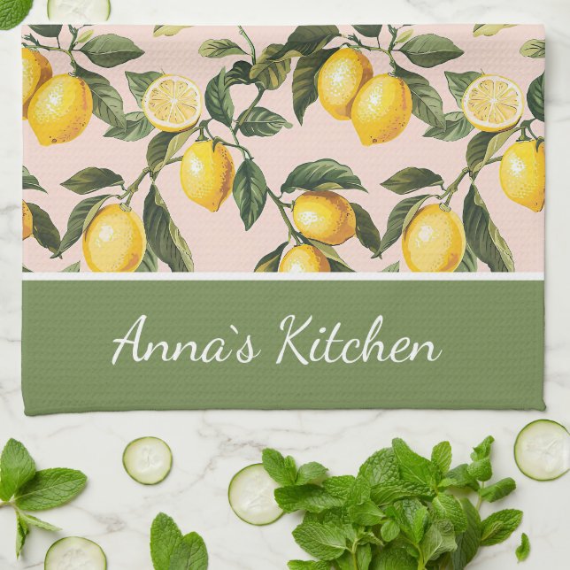 Personalized Lemon Pattern Kitchen Towel (Folded)