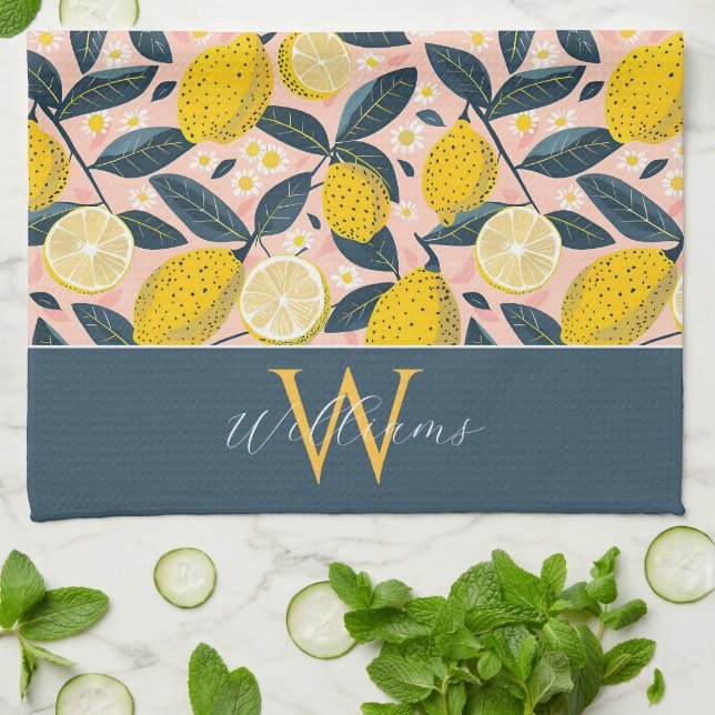 Personalized Lemon Pattern Kitchen Towel (Folded)