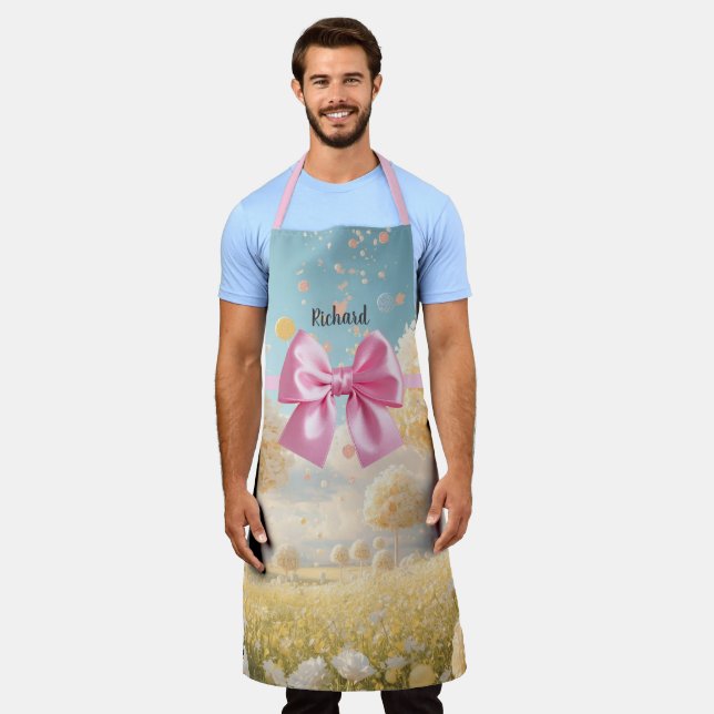 Personalized Lemon Pink Meadow Candy Dreamscape Apron (Worn)