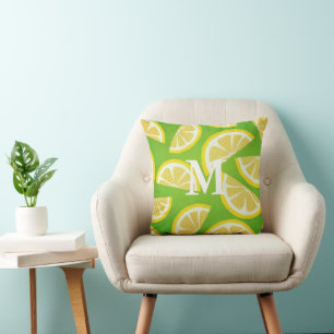 Personalized Lemon Slices on Lime Green Background Throw Pillow