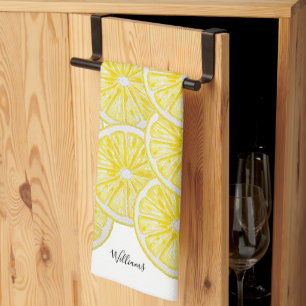 Personalized Lemon Slices Watercolor Pattern Kitchen Towel