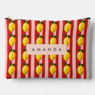 Personalized Lemon Stripe Pattern Yellow Lemons Accessory Pouch