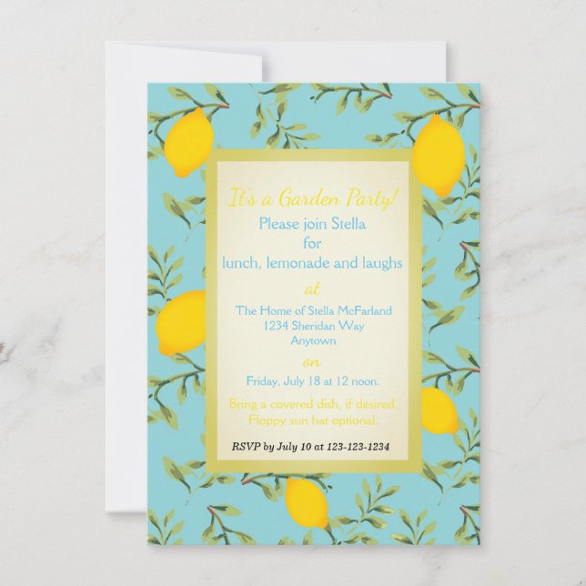 Personalized Lemon Tree Garden Party Invitations (Front)