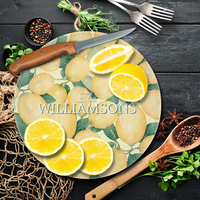 Personalized Lemons Greenery  Cutting Board (Creator Uploaded)