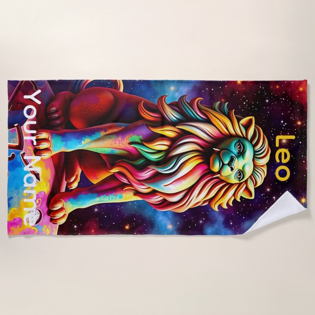 Personalized Leo Astrology Sign  Beach Towel (Front)