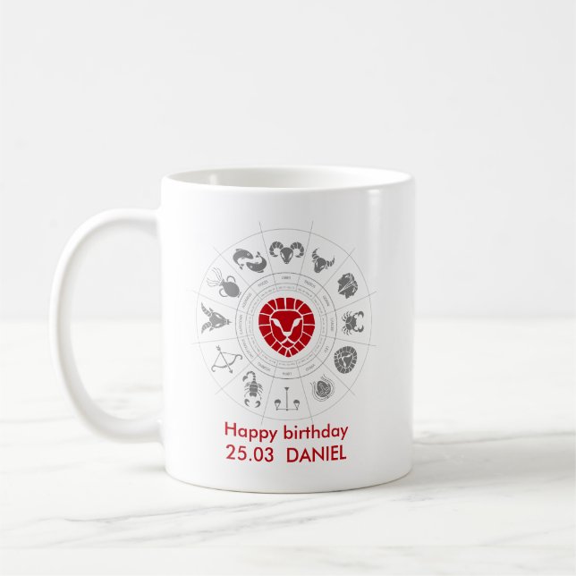 Personalized Leo Zodiac Birthday Gift Coffee Mug (Left)