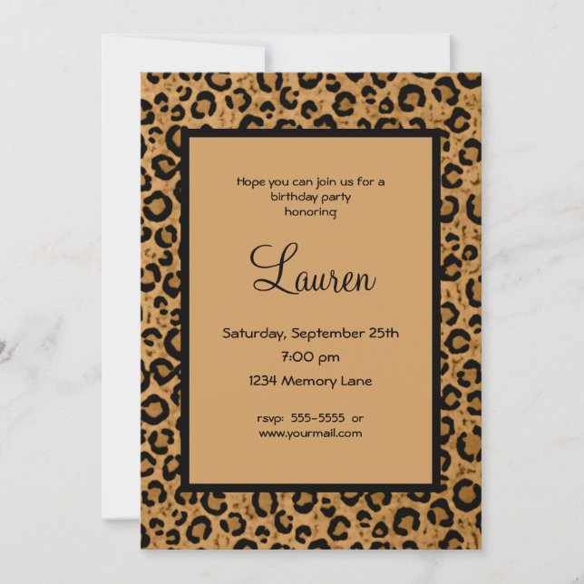 Personalized Leopard 21st Birthday Invitation (Front)