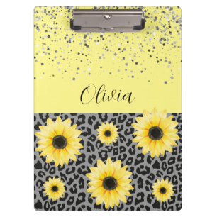 Personalized Leopard and Sunflowers Clipboard