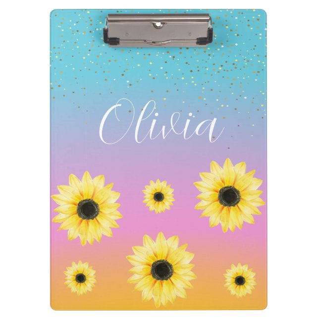 Personalized Leopard and Sunflowers Clipboard (Front)