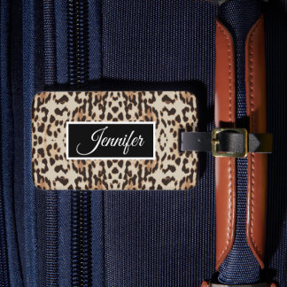 Personalized leopard animal skin print luggage tag