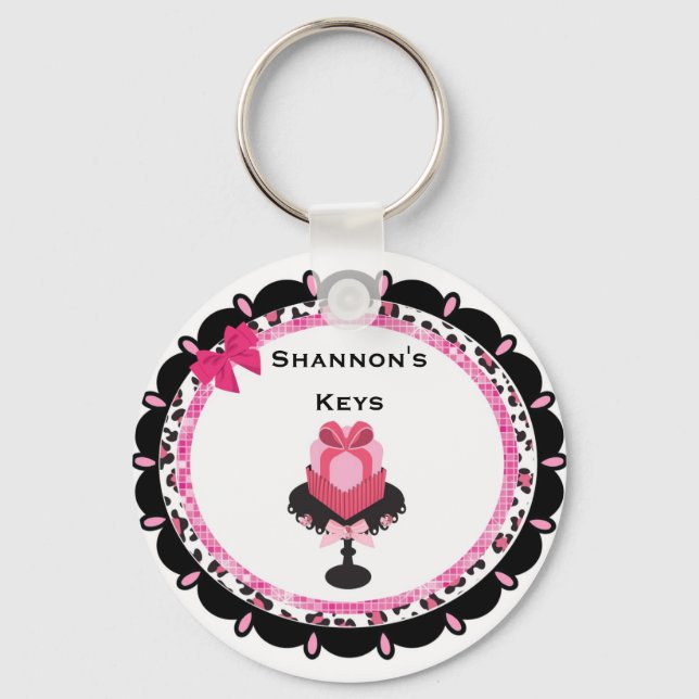 Personalized Leopard Bling Cupcake Keychain (Front)