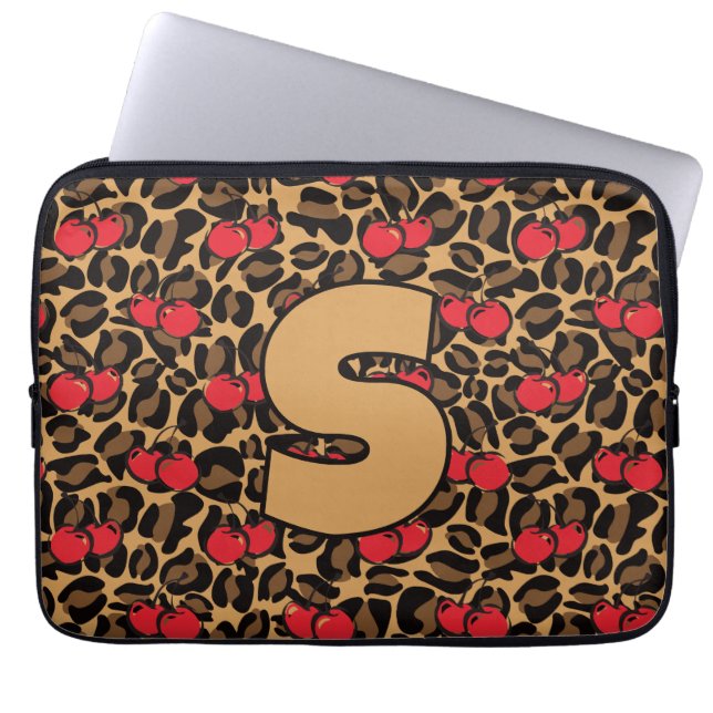Personalized Leopard Cherries Laptop Sleeve (Front)