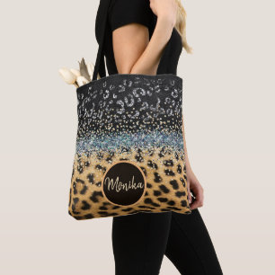 Personalized Leopard Fur Glamour Glitter Agate Tote Bag