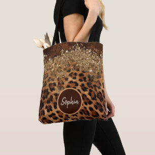 Personalized Leopard Fur Glamour Glitter Agate Tote Bag