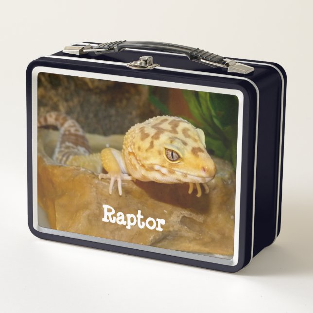 Personalized Leopard Gecko Lizard Metal Lunch Box (Front)