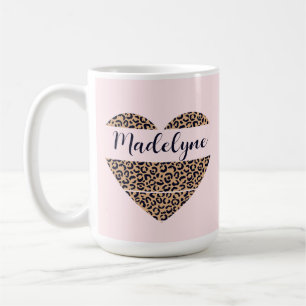 Personalized Leopard Heart Pink Tall Coffee Mug