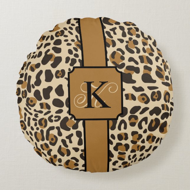 Personalized Leopard Jaguar Animal Print Pattern Round Pillow (Front)