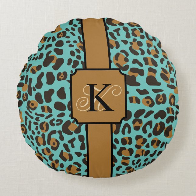 Personalized Leopard Jaguar Animal Print Pattern Round Pillow (Front)