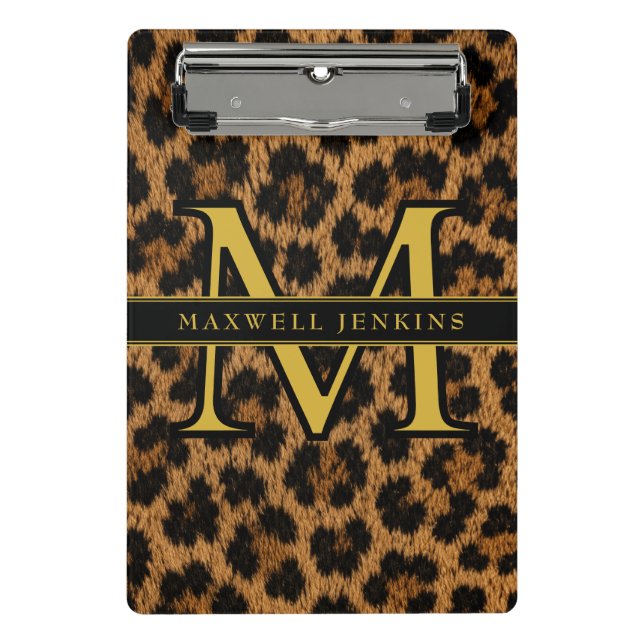 Personalized Leopard Pattern Name Stylish Mini Clipboard (Front)