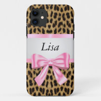 Personalized Leopard Pattern Pink Bow