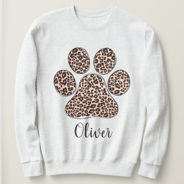 Personalized Leopard Paw Print White Sweatshirt  (Design Front)