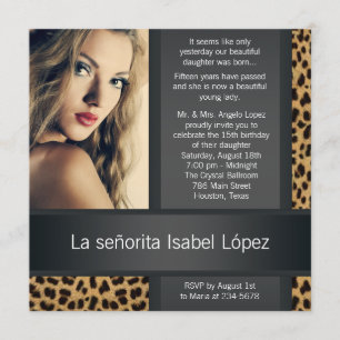 Personalized Leopard Photo Quinceanera Invitation
