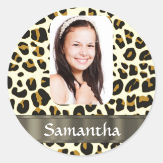 Personalized leopard print classic round sticker