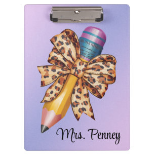 Personalized leopard print coquette bow and pencil clipboard